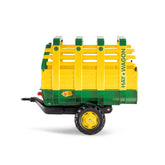 Rollyhay Wagon green trailer features a yellow and green plastic body, green flatbed, and black wheels with yellow centers.