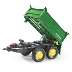 Rollymega Green Trailer features a green plastic body, yellow wheels, black frame, and metal hitch with "Makita" and "Trailer