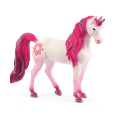 Mandala Unicorn Sea figure features a white body, pink mane and tail, with a pink star on its back, made of glossy materials.