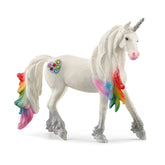 Rainbow Love Unicorn Stallion figure in glossy white with multi-colored glittery mane, tail, and a pink nose.