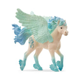 Stormy Unicorn Foal figurine with white body and blue mane, tail, hooves, and wings, showcasing a magical design.