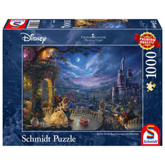 Schmidt Spiele jigsaw puzzle featuring a vibrant fairy-tale scene with a prince and princess under a crescent moon.