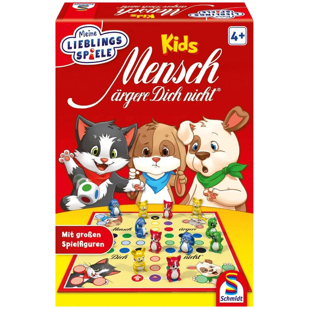 Schmidt Spiele board game box features playful anthropomorphic animals on a red background, promoting fun and friendly compet