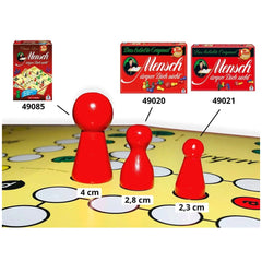Schmidt Spiele's Don't Get Angry board game features a yellow board with red chess pieces on a flat table surface.