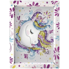 Colorful decorative box featuring a whimsical unicorn graphic with stars and swirls, showcasing a glossy finish.