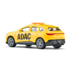 Yellow toy car with a black roof and wheels, featuring "ADAC" text on the side, set against a white background.