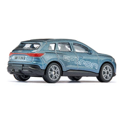 Siku Audi Q4 e-tron toy car in dark blue with silver accents, glossy finish, and detailed features against a white background