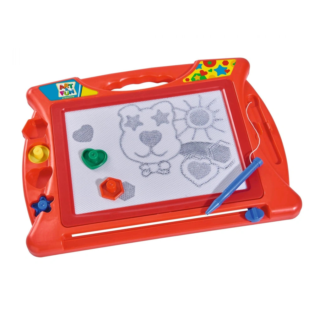 Simba Art & Fun Magic Drawing Board features a red frame, drawing tools, and playful designs on a white surface.