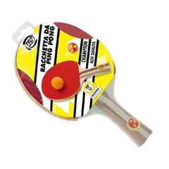 Teo Sport Champion table tennis racket features a colorful geometric design with a red playing surface and yellow star.