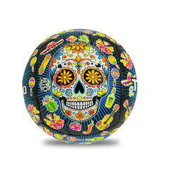 TeoKaido official size football features a vibrant, colorful design with flowers and skulls on a textured surface.