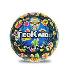 TeoKaido official size football featuring a vibrant design with a skull motif, made of smooth synthetic material.