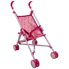Teorema 2in1 Adjustable Art Easel features a pink children's stroller with a metallic frame and heart-patterned fabric seat.