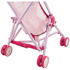 Teorema 2in1 Adjustable Art Easel features a pink and white stroller with smooth wheels and a textured fabric canopy.