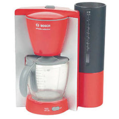Theo Klein Bosch coffee maker in red and gray plastic with clear pitcher, featuring "BOSCH" and "1.5L" printed on the sides.