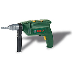 Theo Klein Bosch drill in green plastic with black handle and gray screw, featuring "BOSSCH" brand name on the body.