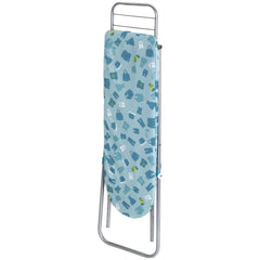 Theo Klein blue metal ironing board with a patterned towel hanging on a rack, designed for pretend professions and role playi