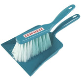 Theo Klein Leifheit sweeping set features a blue-handled brush with white bristles and "LEIFHEIT" text on it.