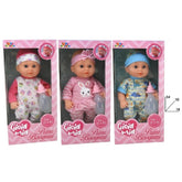 Gioia Mia Primi Bisognini Drink and Wet Doll set features three baby dolls in colorful outfits, packaged in pink plastic.