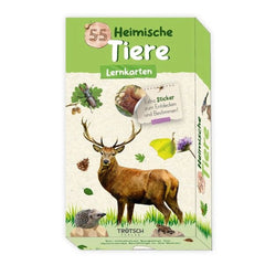 TROTSCH Learning Cards packaging features a deer and hedgehog illustration, surrounded by plants, in green and white colors.