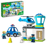 LEGO 10959 DUPLO Rescue Police Station Push & Go Car with Lights and Siren plus Helicopter Toy Set, Early Learning Toys for Toddlers 2 Plus Years Old