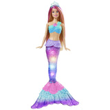 MATTEL  - Barbie Dreamtopia twinkle lights mermaid doll (12 in, blonde) with water-activated light-up feature and pink-streaked hair, gift for 3 to 7 year olds