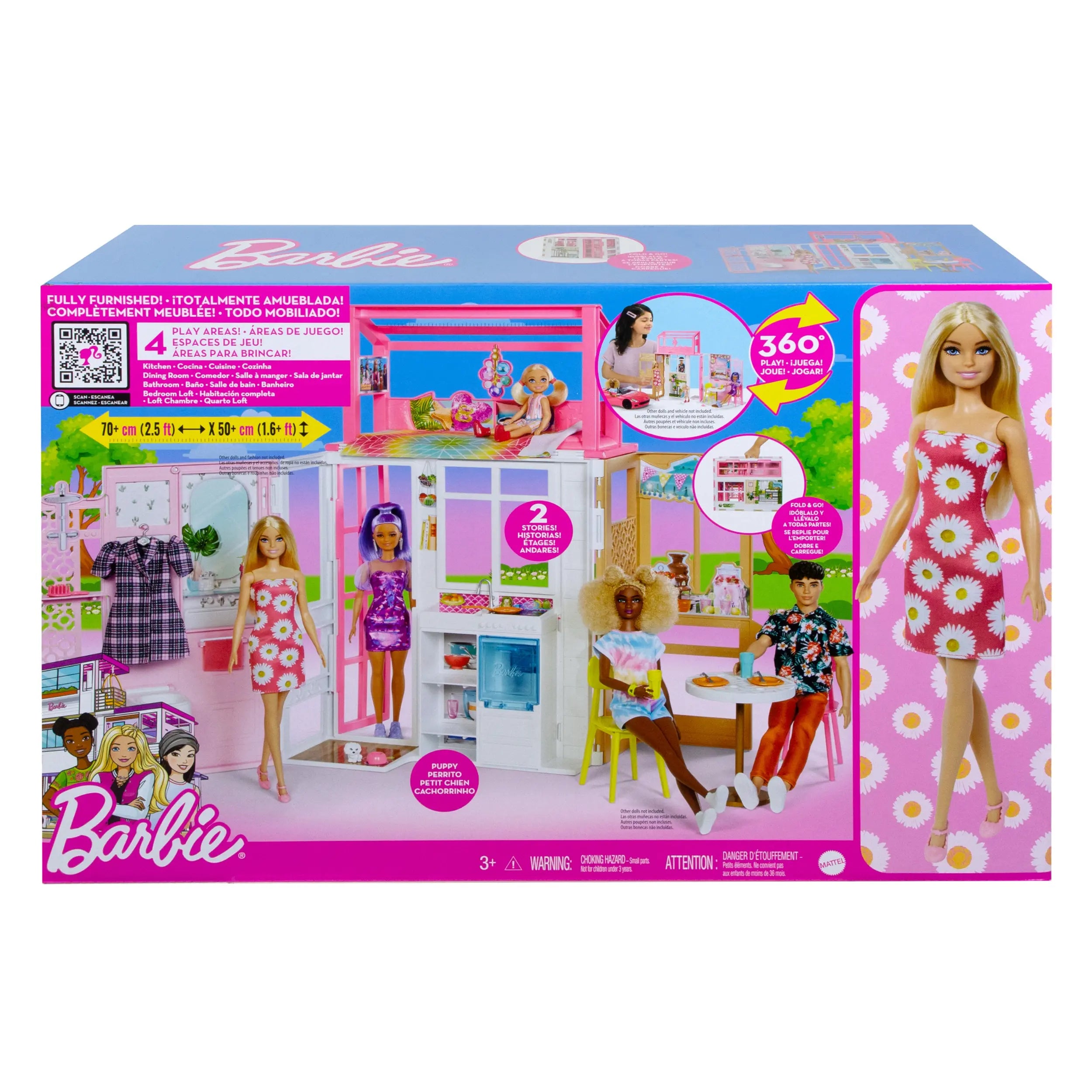 Mattel - Barbie Dollhouse With 2 Levels & 4 Play Areas HCD48