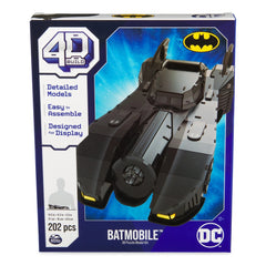 4D Build DC Batman Retro Batmobile 3D Puzzle Model Kit box featuring a black Batmobile with yellow accents against a blue sta