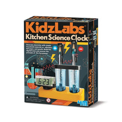4M KidzLabs Kitchen Science Clock educational packaging features a glossy cardboard design with colorful graphics and a digit
