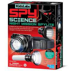 4M KidzLabs Spy Science Night Mission Spylite box features a black flashlight with white lens and red/white text on black bac