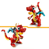 LEGO Creator 3in1 Red Dragon Toy to Fish Figure to Phoenix Bird Model, Animal Figures Set, Gifts for 6 Plus Year Old Boys, Girls and Kids 31145