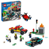 LEGO 60319 City Fire Rescue & Police Chase with Truck, Car and Motorbike Toys for Kids 5 Years Old, Emergency Vehicles Rescue Set