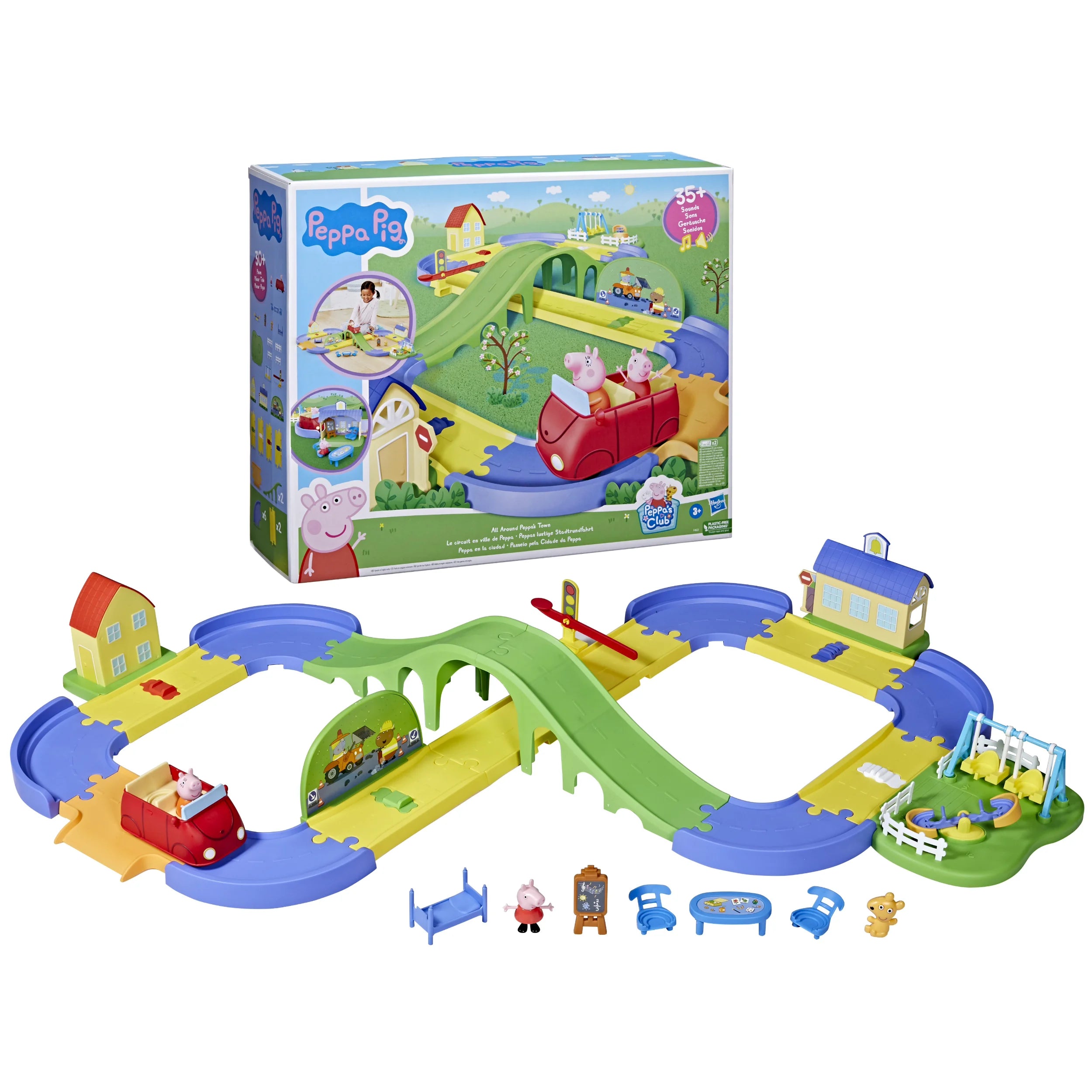 Hasbro - Peppa Pig All Around Peppa’s Town Set with Adjustable Track; Includes Vehicle and 1 Figure; 35+ Sounds; Ages 3 and Up
