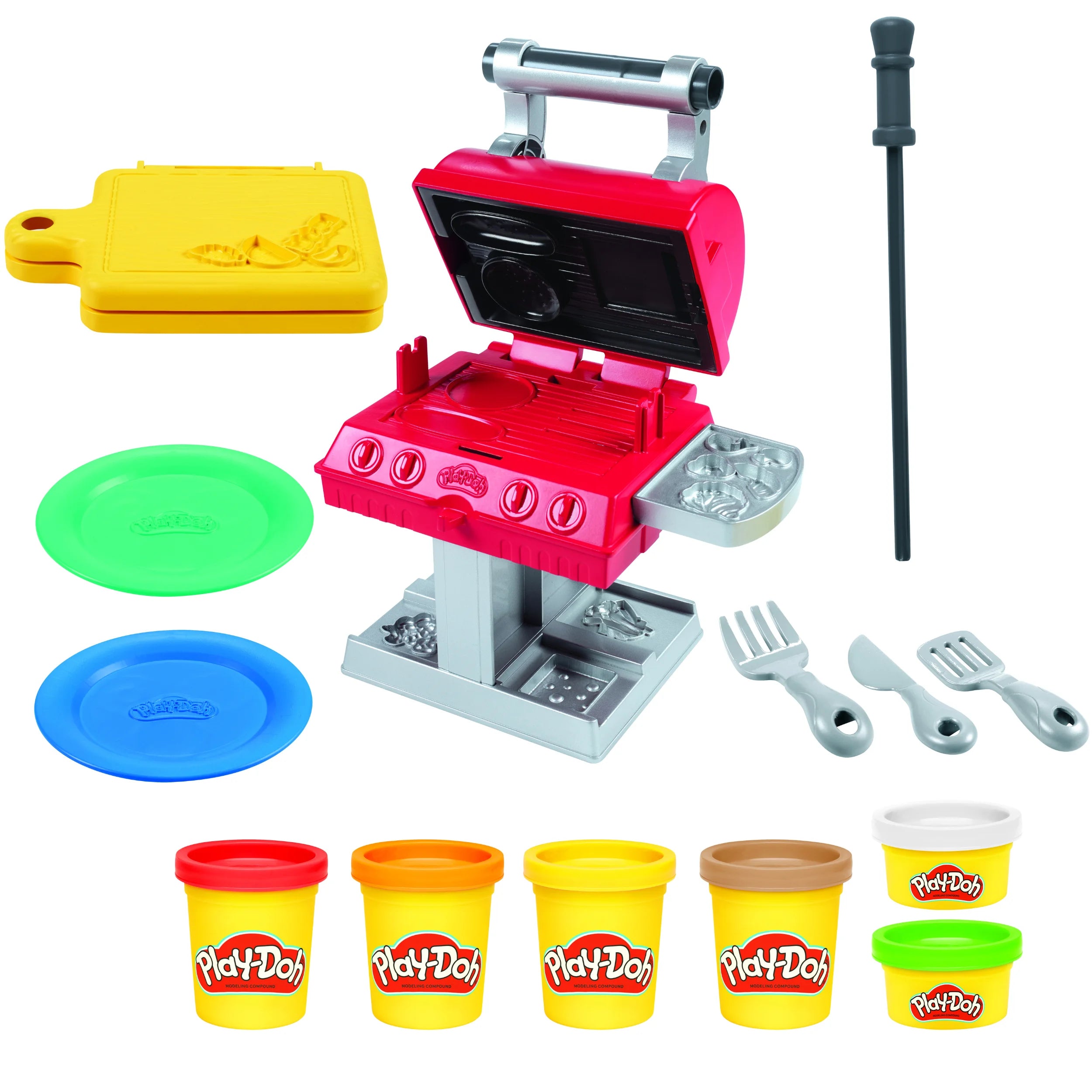 Play-Doh Kitchen Creations Grill 'n Stamp Playset for Kids 3 Years and Up with 6 Non-Toxic Colors - Mod: HSBF06525L0