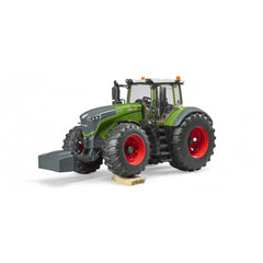 Green Bruder Fendt 1050 Vario toy tractor with red wheels and detailed cab, angled front view.