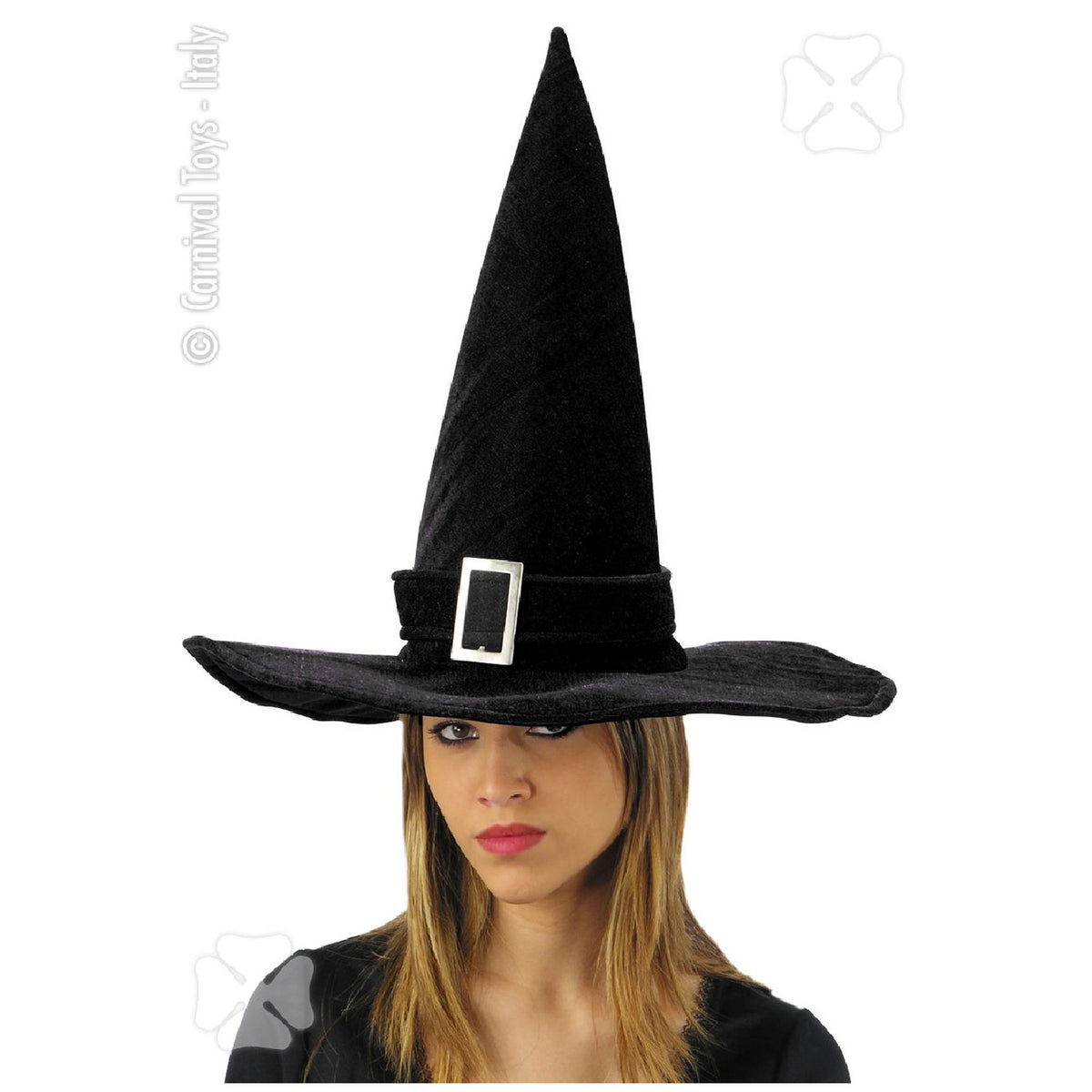 Carnival Toys - Black Velvet Witch Hat 45 Cm For Dress Up Fun And Halloween Parties - Pretend Professions And Role Playing