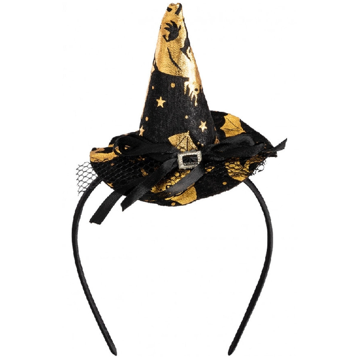 Carnival Toys - Black Witch Mini Hat With Gold Decorations For Dress Up Fun - Pretend Professions And Role Playing