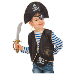 Carnival Toys - Pirate Costume Set For Kids With Hat Eyepatch Waistcoat Earring And Sword - Pretend Professions And Role Playing
