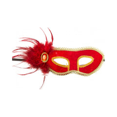 Carnival Toys - Red Velvet Mask With Feathers And Gem For Imaginative Play - Pretend Professions And Role Playing