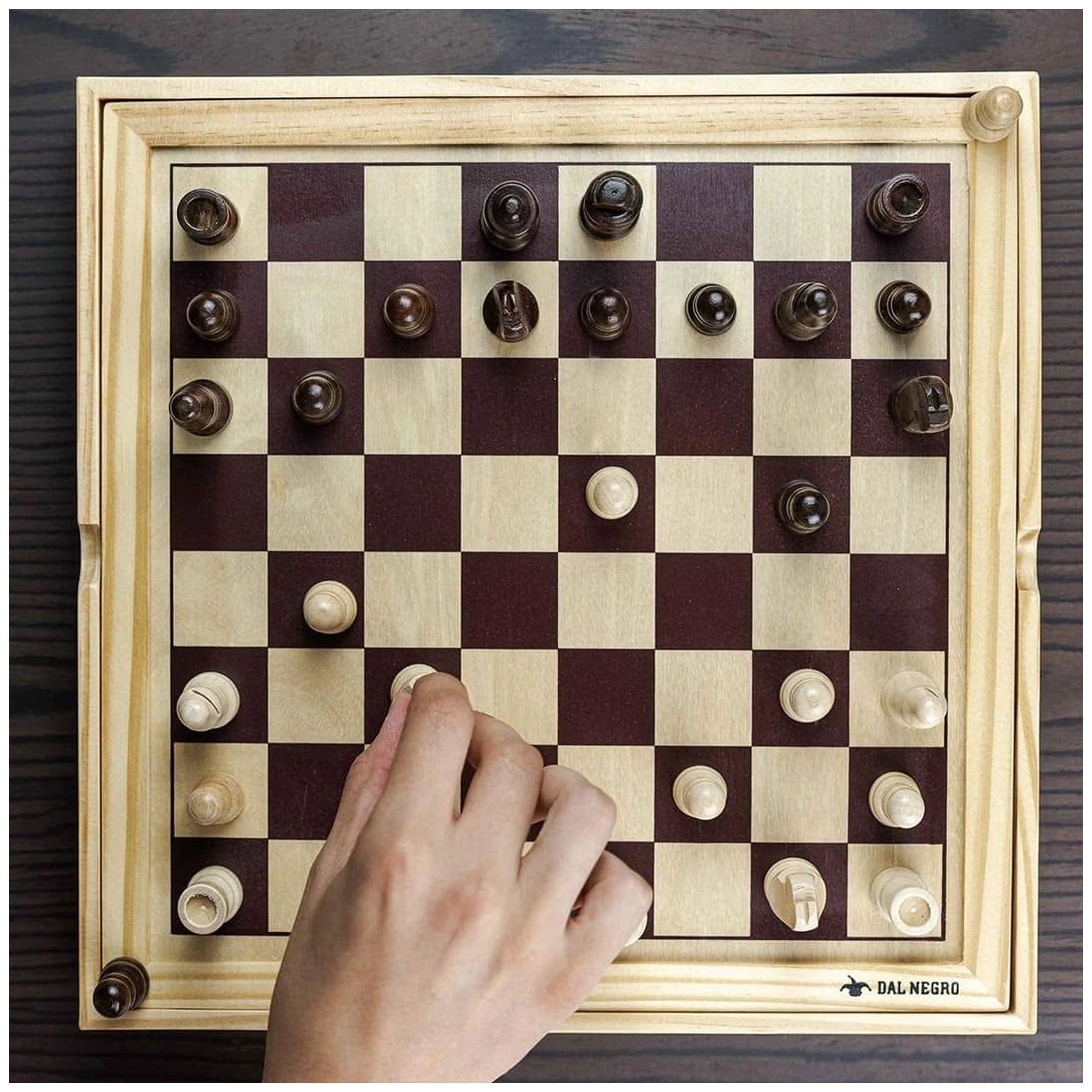 Dal Negro - Tria Chess And Checkers Top Wooden Board Games Set