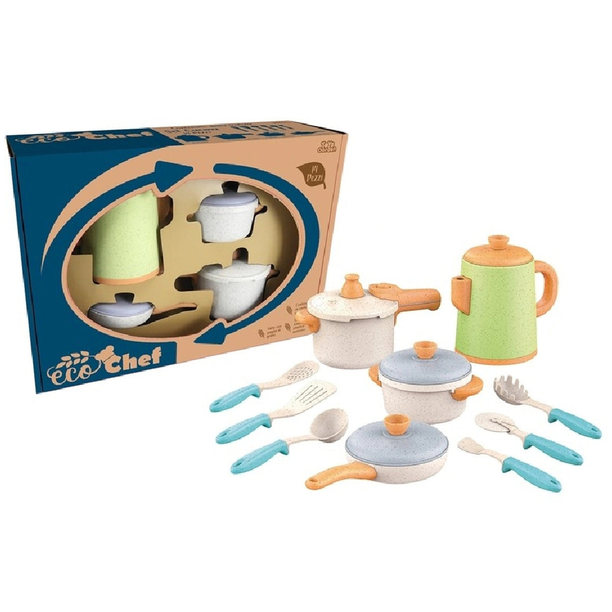 Eco Chef - 14 Piece Sustainable Cooking Pot Set - Pretend Professions & Role Playing