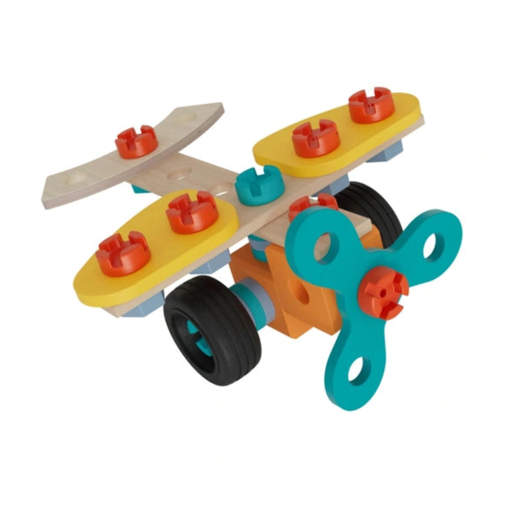 Eichhorn Construct - Mini Aeroplane Construction Set for Kids Ages 3 Years+ - 35-Piece FSC-Certified Wooden Engineering Toy with Movable Propeller and Real Rolling Wheels