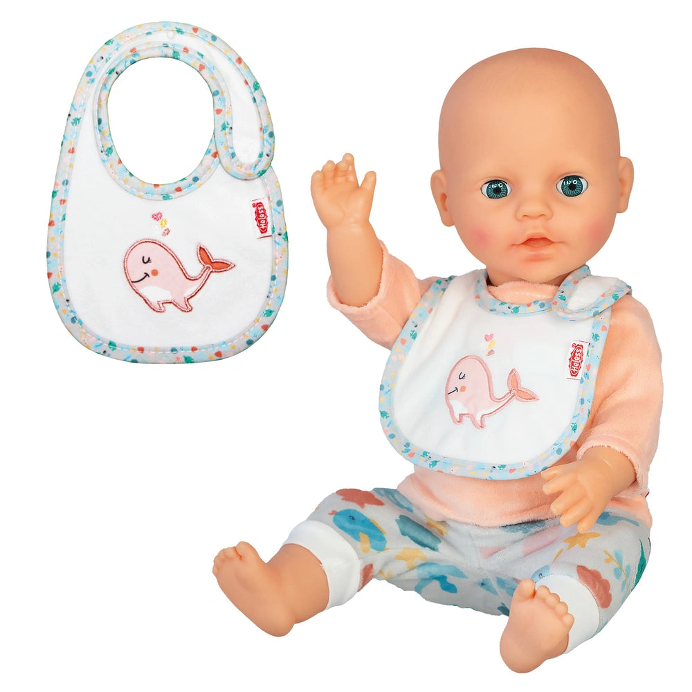 Heless - Dolls - Whale Bobby Doll Bib - Soft Velour - 18M+ - Easy Fastening