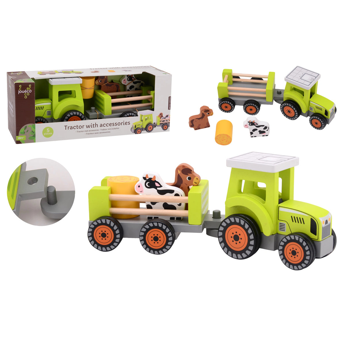 Johntoy - Wooden Tractor With Accessories - Play Vehicles