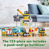 LEGO DUPLO Construction Tower Crane & Construction Exclusive Creative Building Playset with Toy Vehicles, Gift for Toddlers (123 Pieces) - Mod: 10933