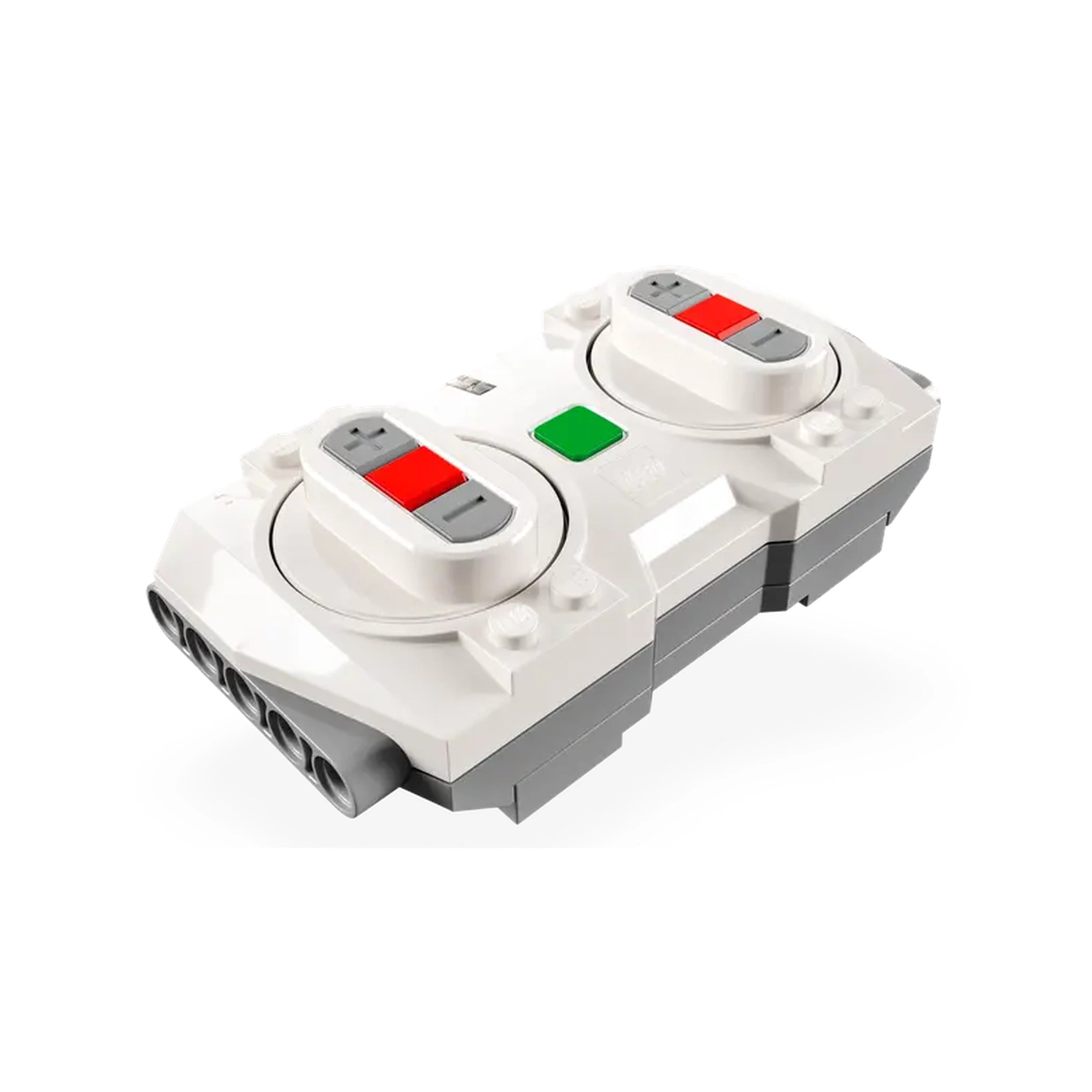 White LEGO component featuring two circular controls with red and gray buttons, and a green indicator light, designed for the LEGO City Express Passenger Train set.