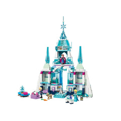 Three-level ice palace from Disney's Frozen, featuring Elsa at the top, with characters Anna and Olaf below, surrounded by colorful accessories.