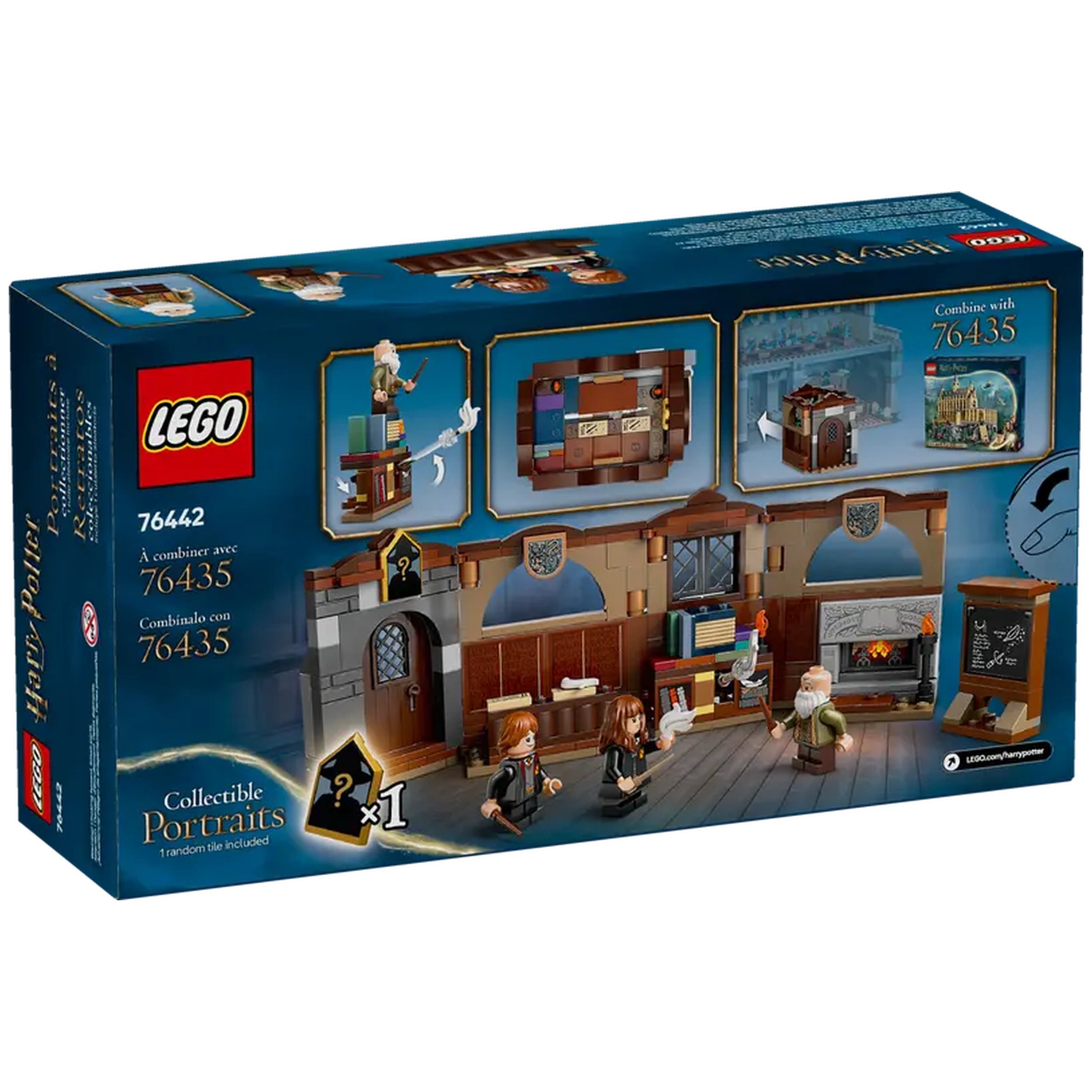 LEGO Harry Potter Hogwarts Castle Charms Class set box featuring characters with wands, a classroom scene, and magic elements.