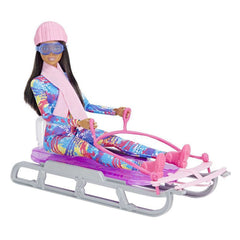 Mattel - Poupée Barbie de sports d'hiver sur traîneau - Figurines de jouets et ensembles de jeu