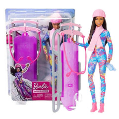 Mattel - Poupée Barbie de sports d'hiver sur traîneau - Figurines de jouets et ensembles de jeu