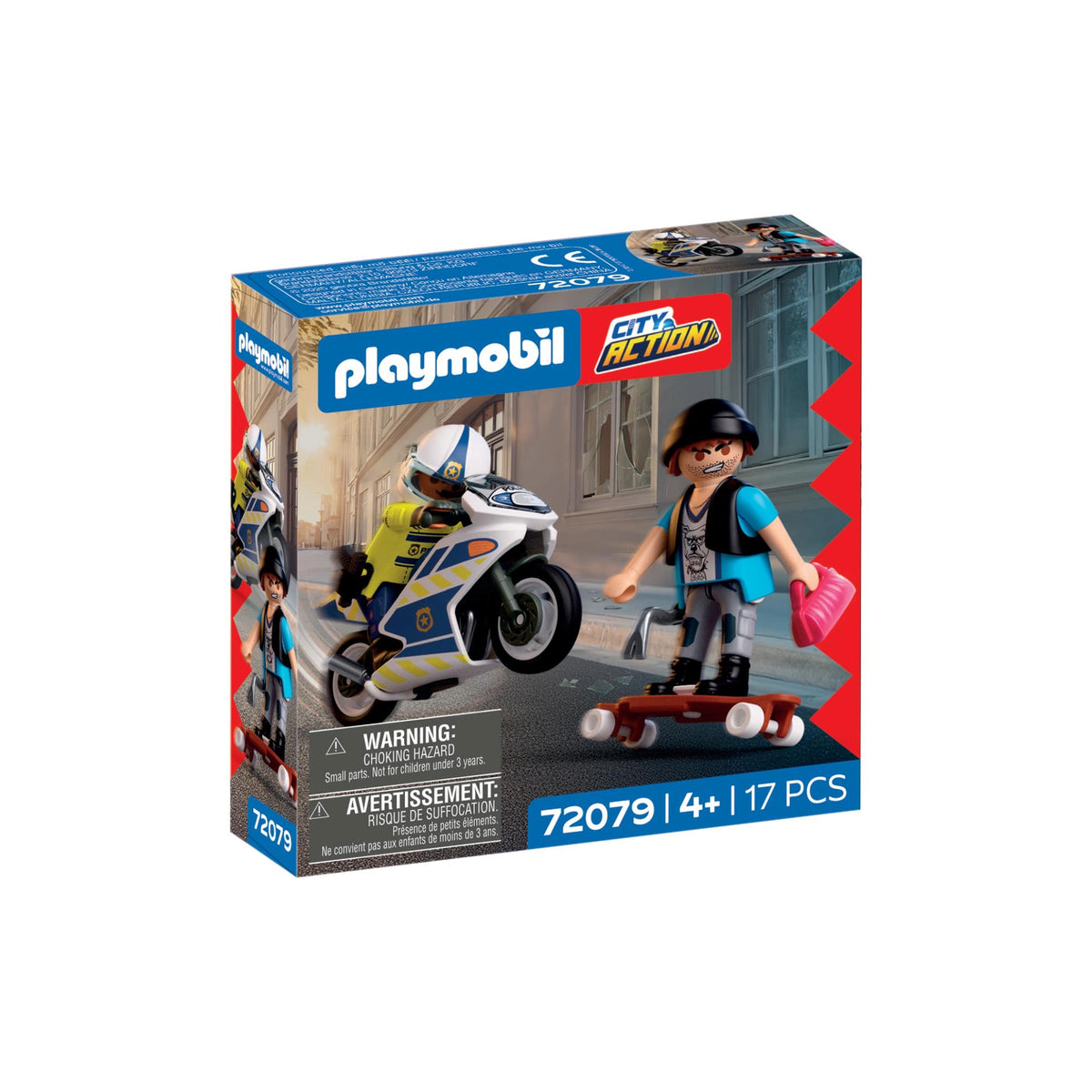 PLAYMOBIL - Motorcycle Chase - City Action - Age +4 - Toy Playsets - 72079 - 80772079